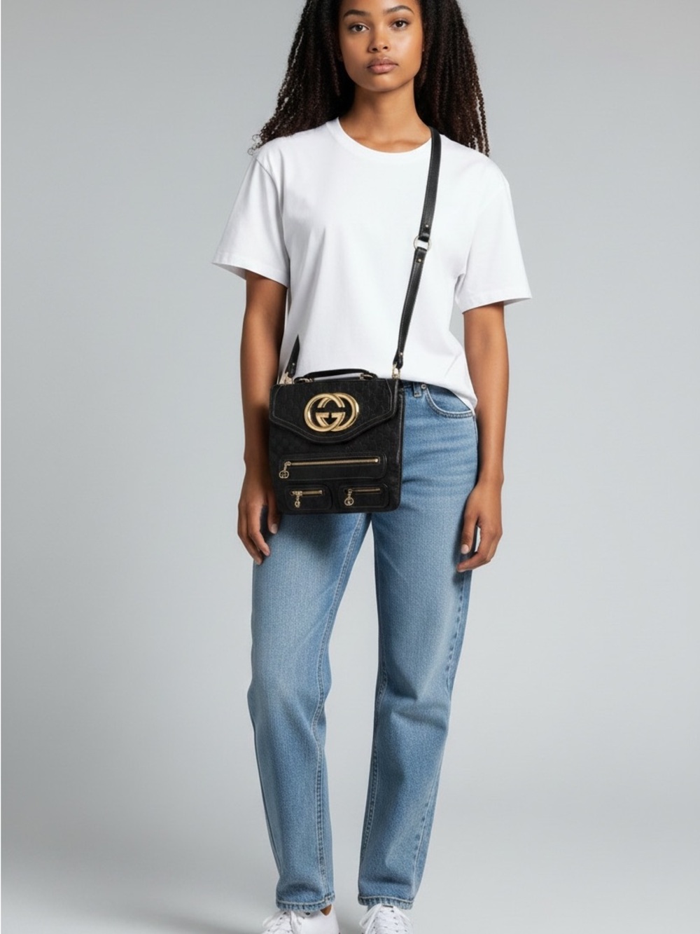 Gucci Black Crossbody Bag with Gold Double G